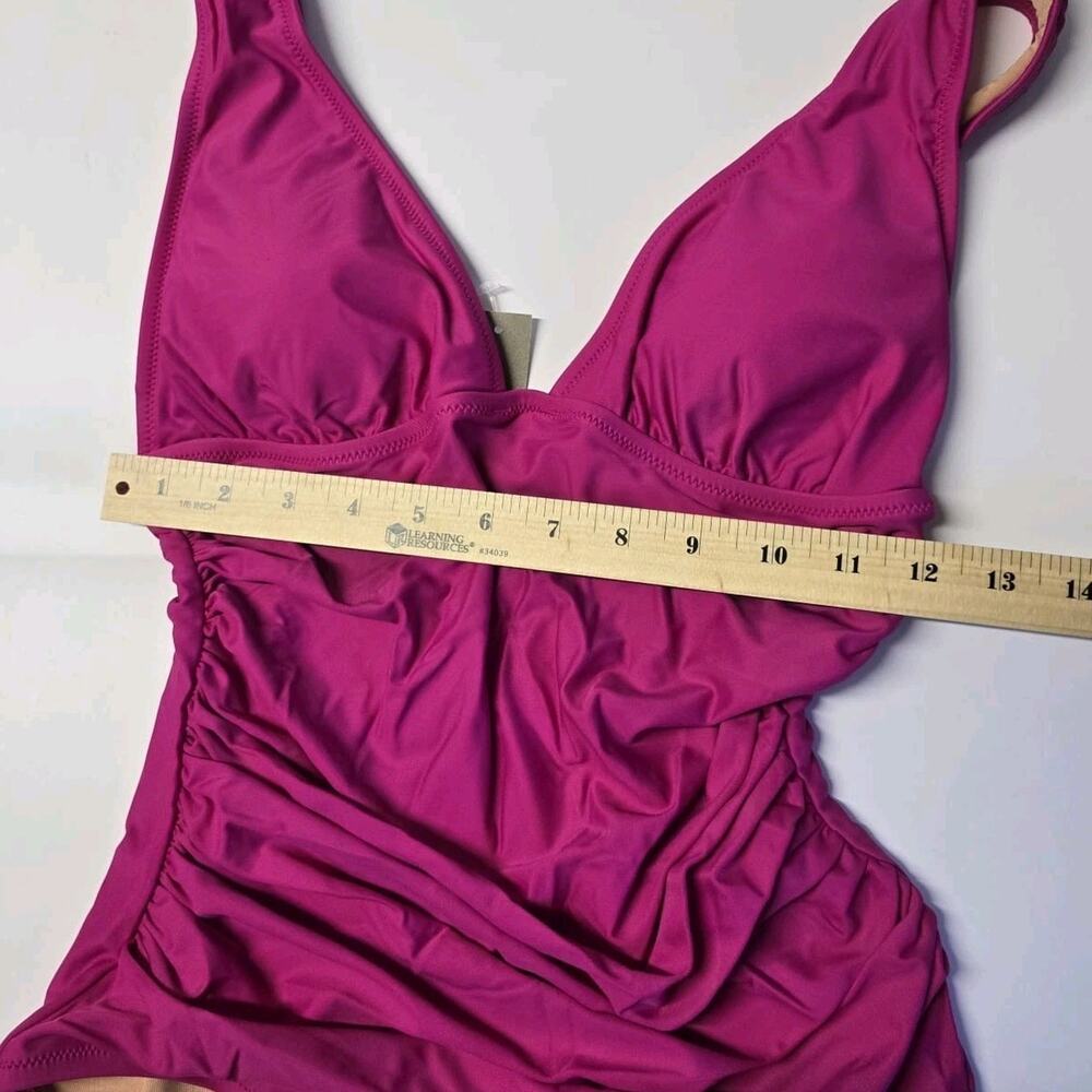 J.Crew Ruched V Neck One Piece Swimsuit Womens Size 6 Fuchsia BC116 - Picture 7 of 10